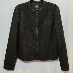 Armani Exchange Black Metallic Wool Blend Bomber Full Zip Jacket Blazer Coat XL